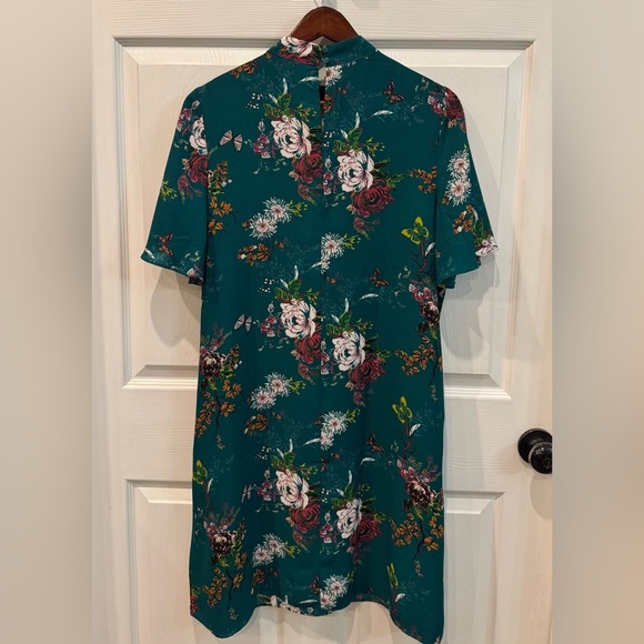 NWT Worthington Dress Emerald Green Floral A-Line Shift Dress w Pockets Size 14 - Picture 2 of 9